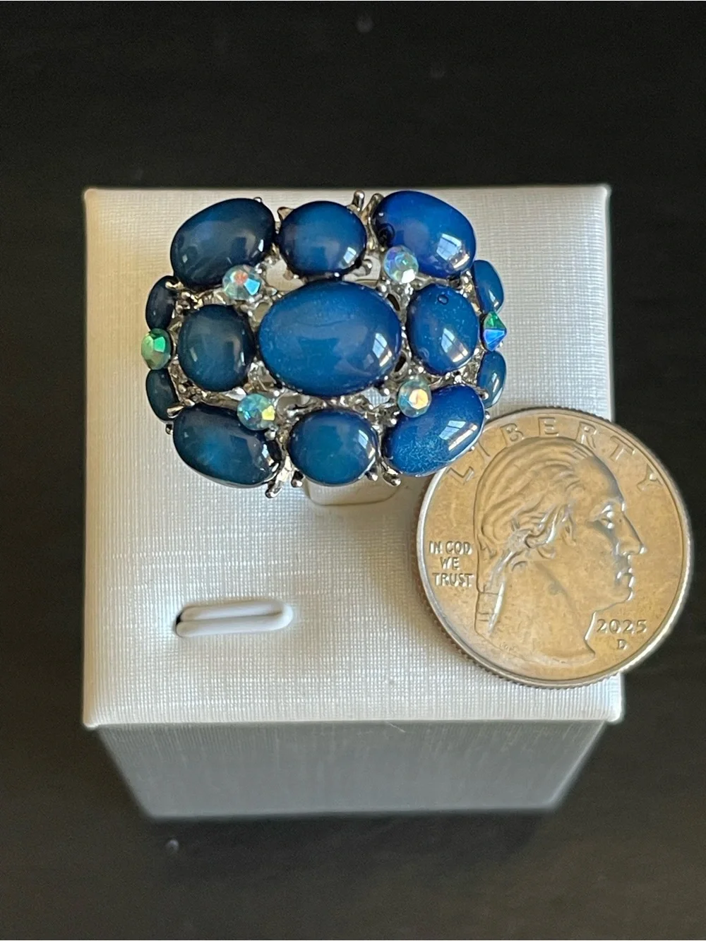 Blue Cabochon Cluster Statement Ring